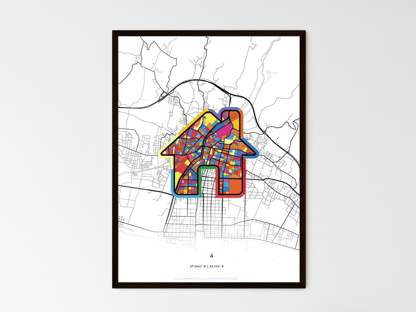 Kalamata Greece wedding art map with home icon