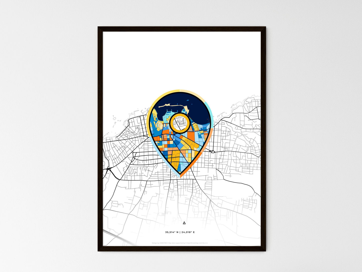 CHANIA GREECE minimal art map with a colorful icon. Where it all began, Couple map gift. Style 1