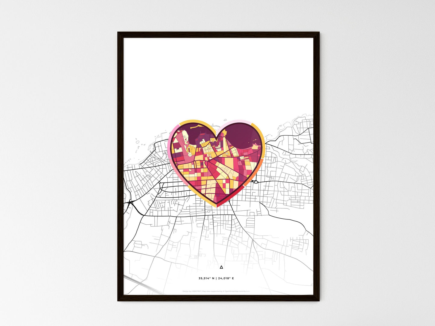 CHANIA GREECE minimal art map with a colorful icon. Where it all began, Couple map gift. Style 2