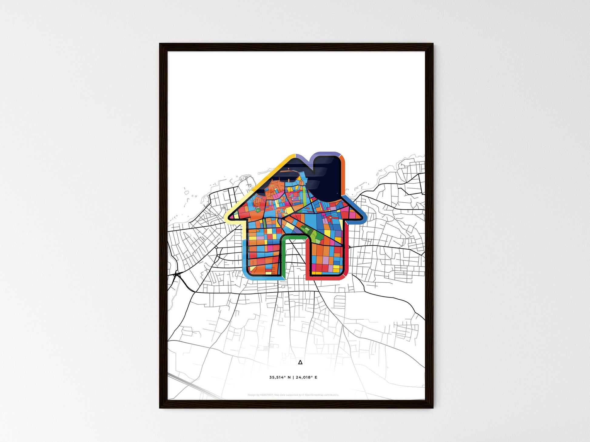CHANIA GREECE minimal art map with a colorful icon. Where it all began, Couple map gift. Style 3