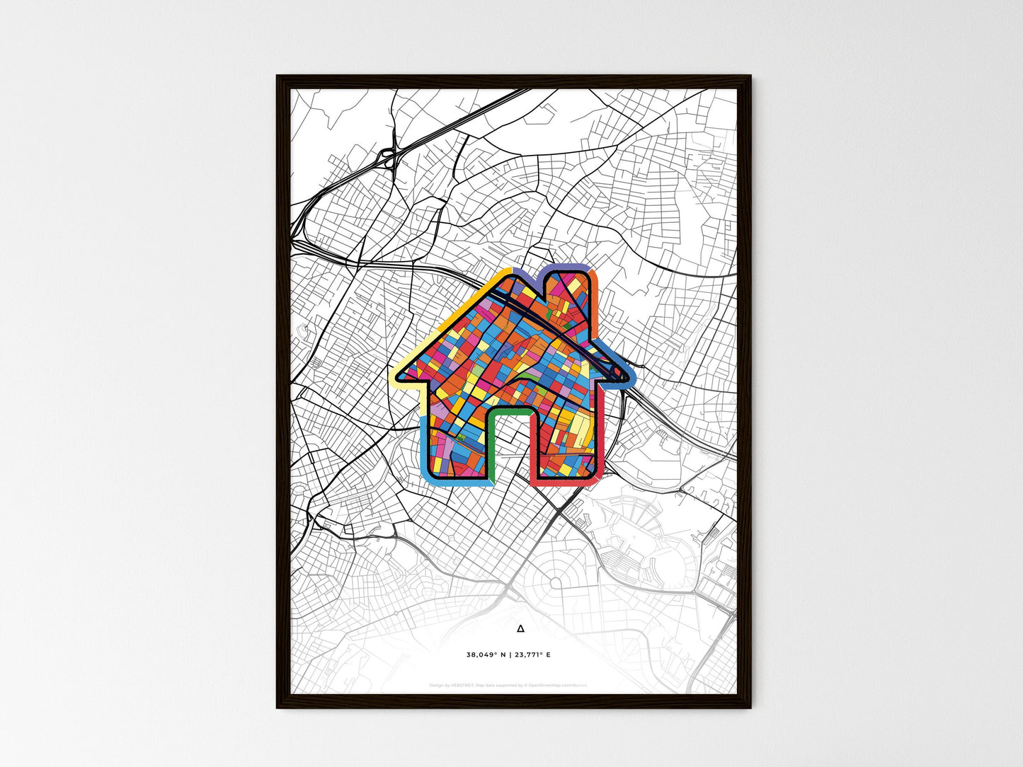 Irakleio Greece wedding art map with home icon