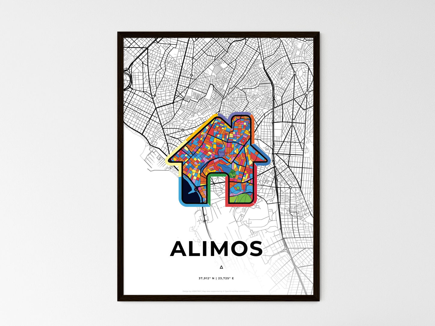 Alimos Greece wedding art map with home icon