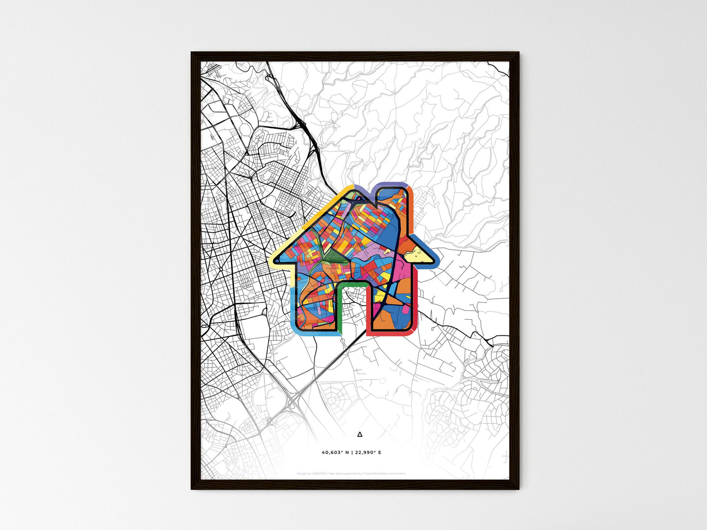Pylaia Greece wedding art map with home icon