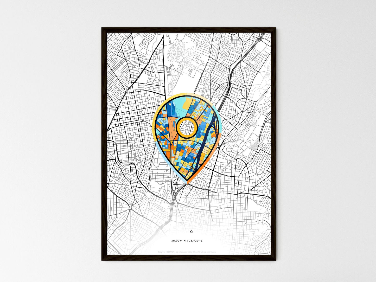 AGIOI ANARGYROI GREECE minimal art map with a colorful icon. Where it all began, Couple map gift. Style 1
