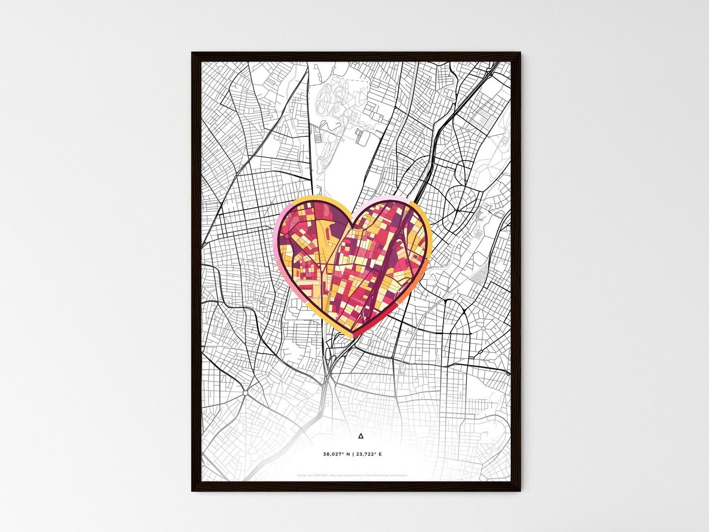Agioi Anargyroi Greece wedding art map with heart icon