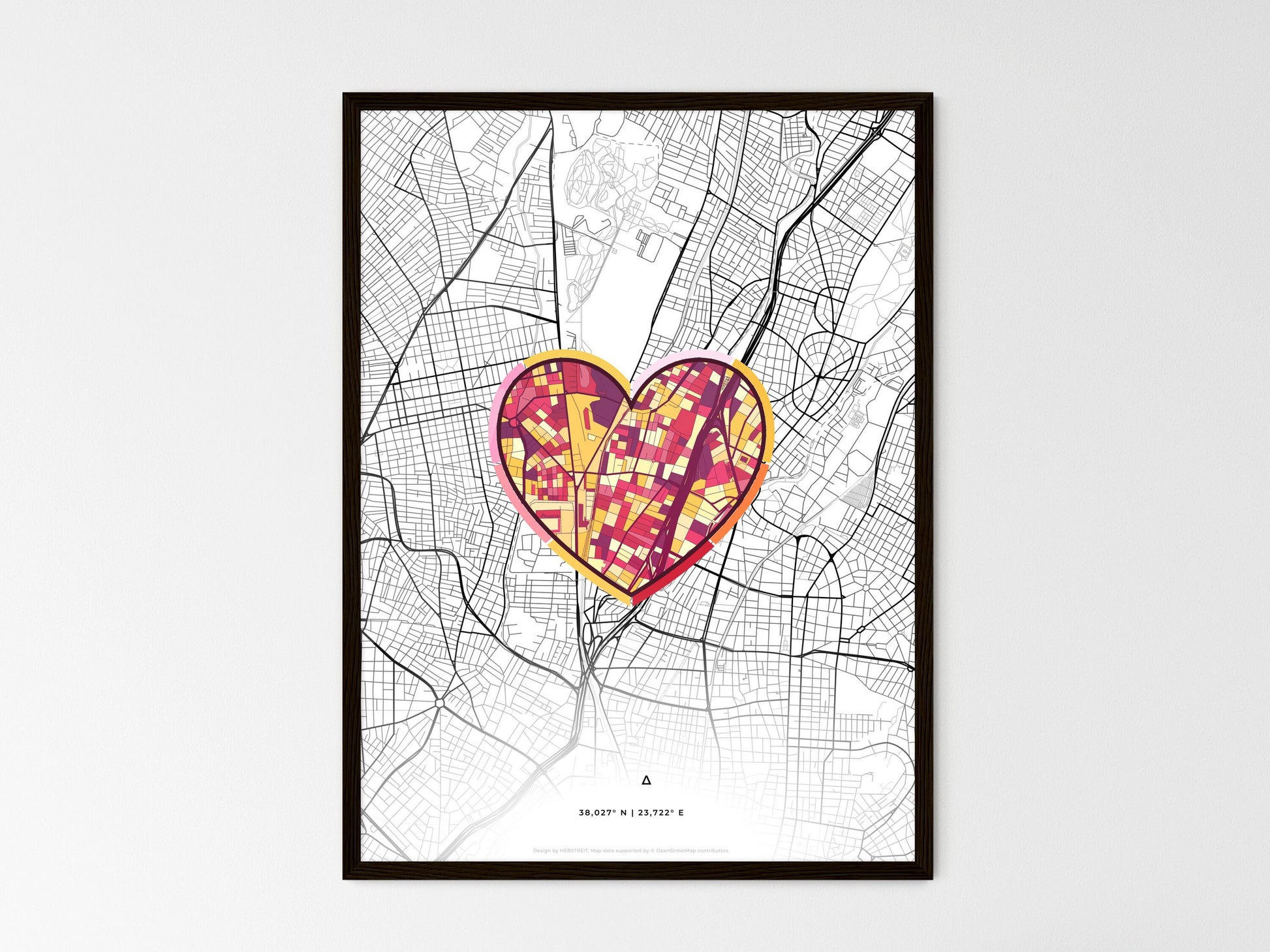 AGIOI ANARGYROI GREECE minimal art map with a colorful icon. Where it all began, Couple map gift. Style 2