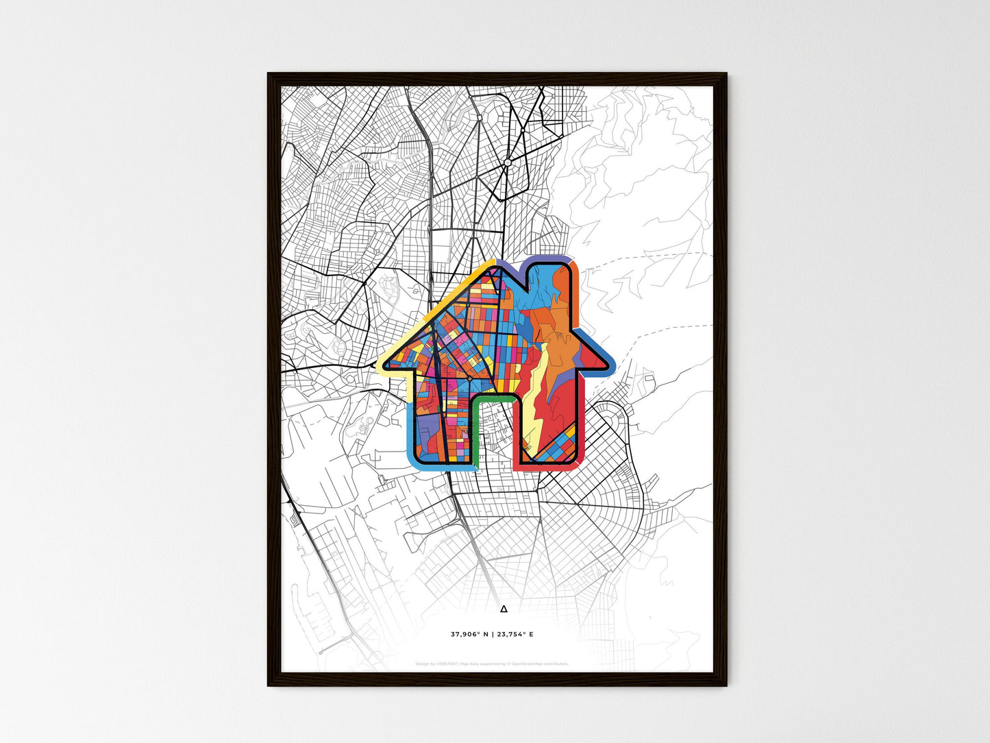 Argyroupoli Greece wedding art map with home icon