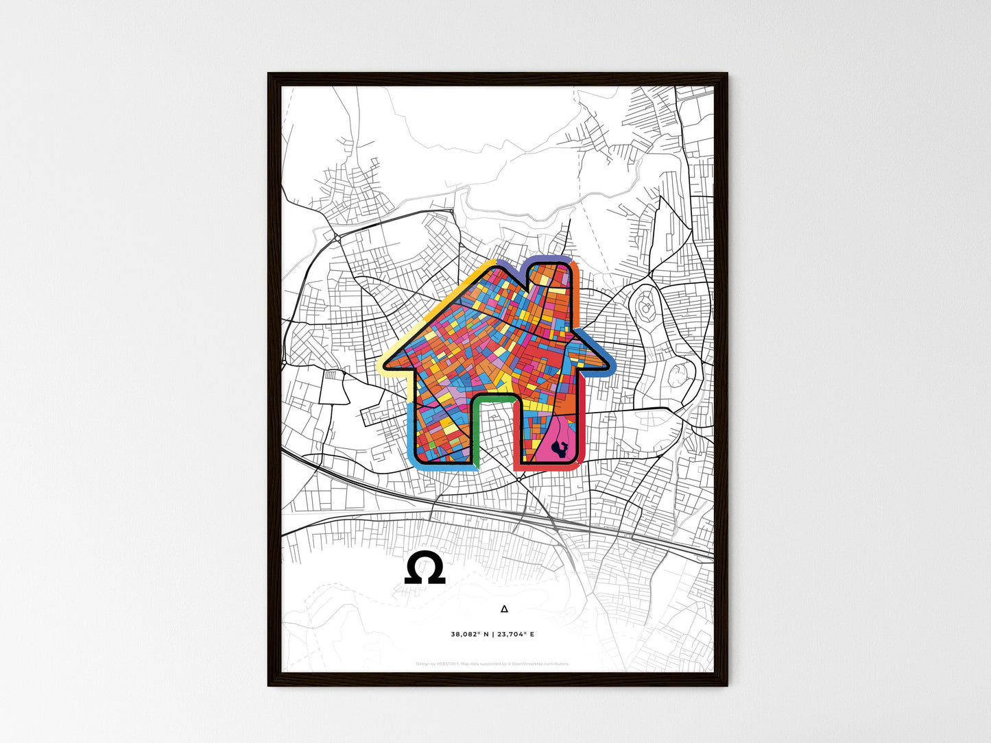 Ano Liosia Greece wedding art map with home icon