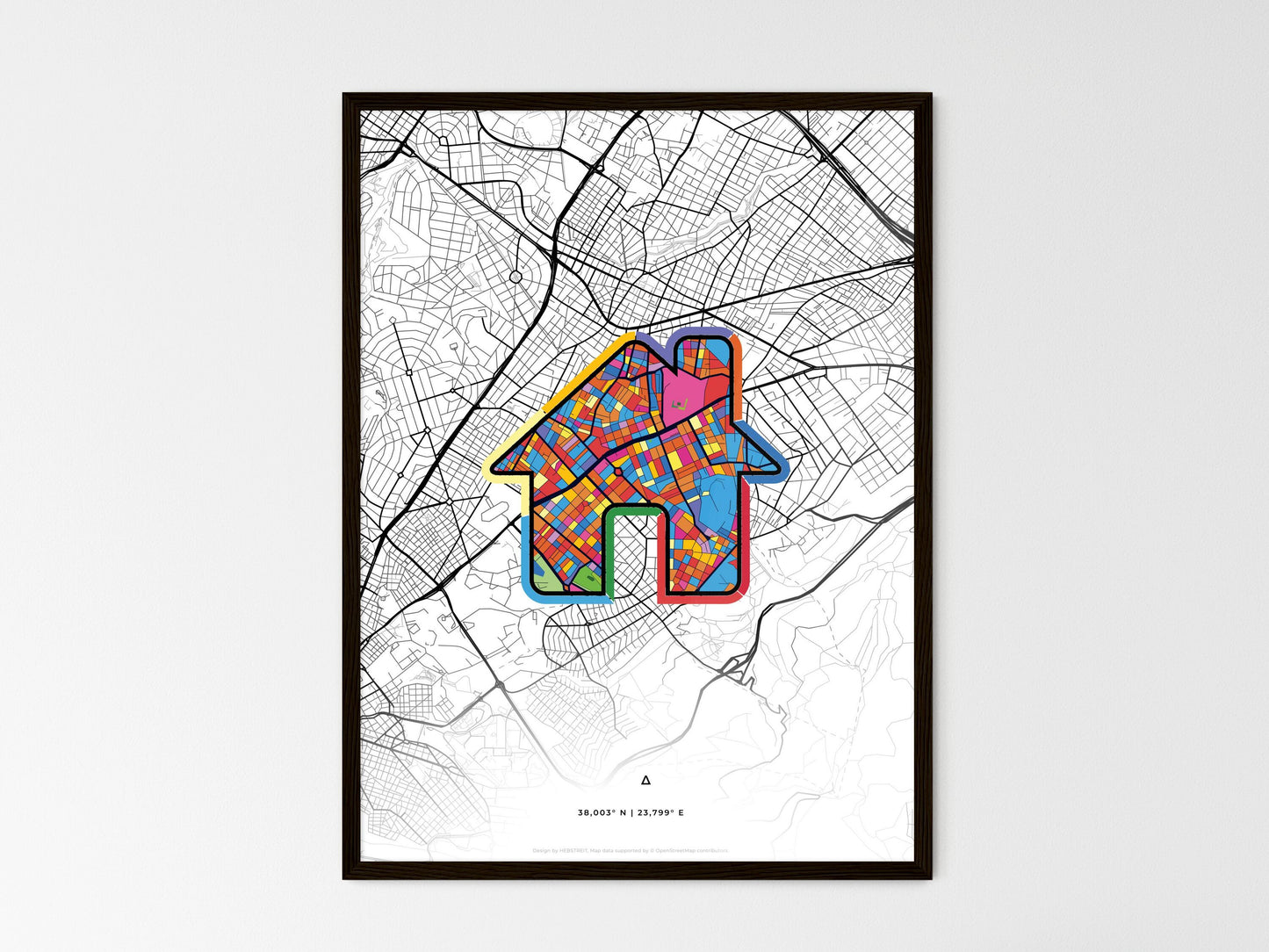 Cholargos Greece wedding art map with home icon