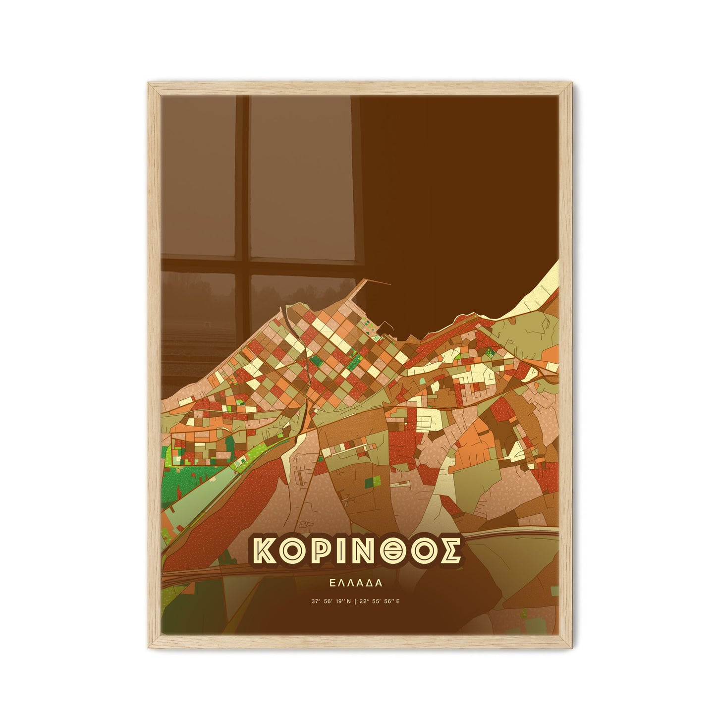 Colorful CORINTH GREECE Fine Art Map Farmhouse