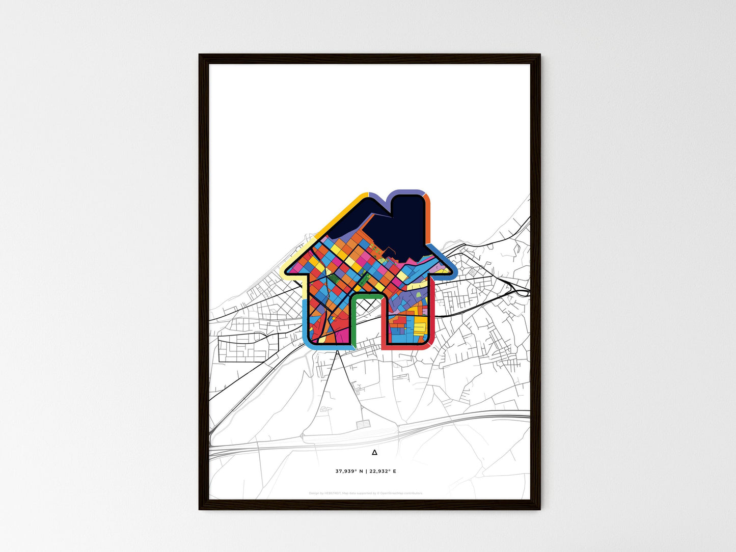 Corinth Greece wedding art map with home icon