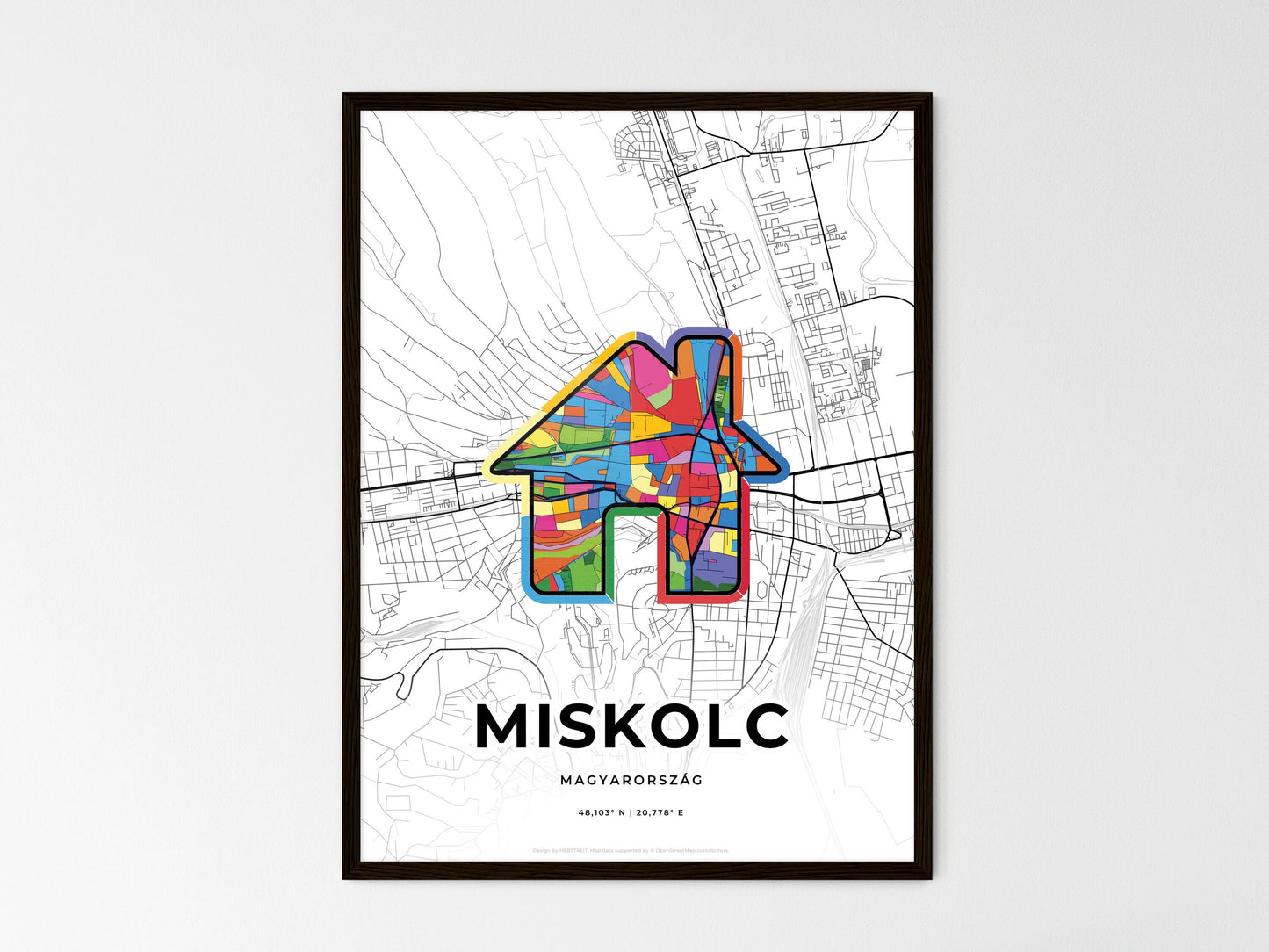 Miskolc Hungary wedding art map with home icon