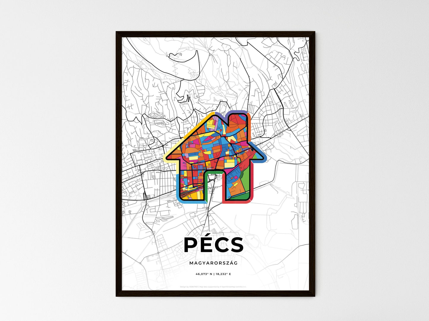 Pécs Hungary wedding art map with home icon