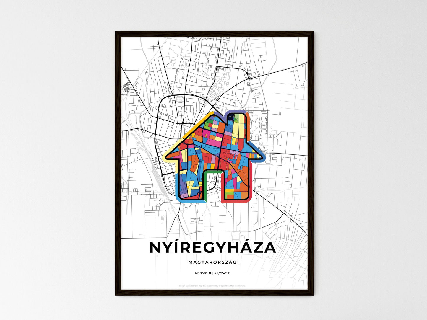 Nyíregyháza Hungary wedding art map with home icon