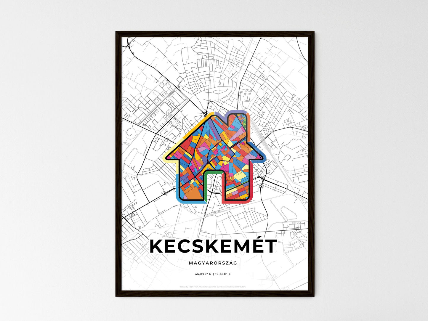 Kecskemét Hungary wedding art map with home icon