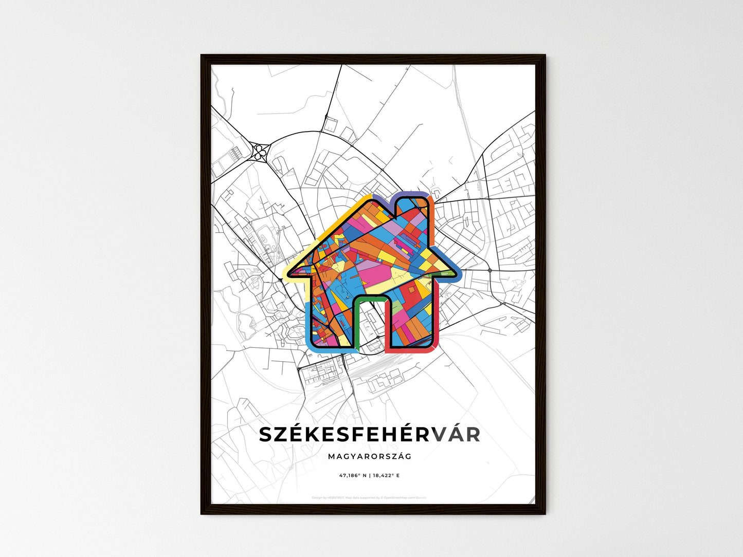 Székesfehérvár Hungary wedding art map with home icon