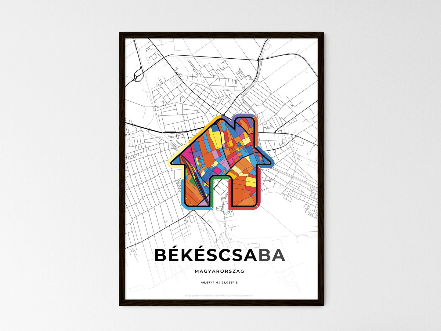 Békéscsaba Hungary wedding art map with home icon