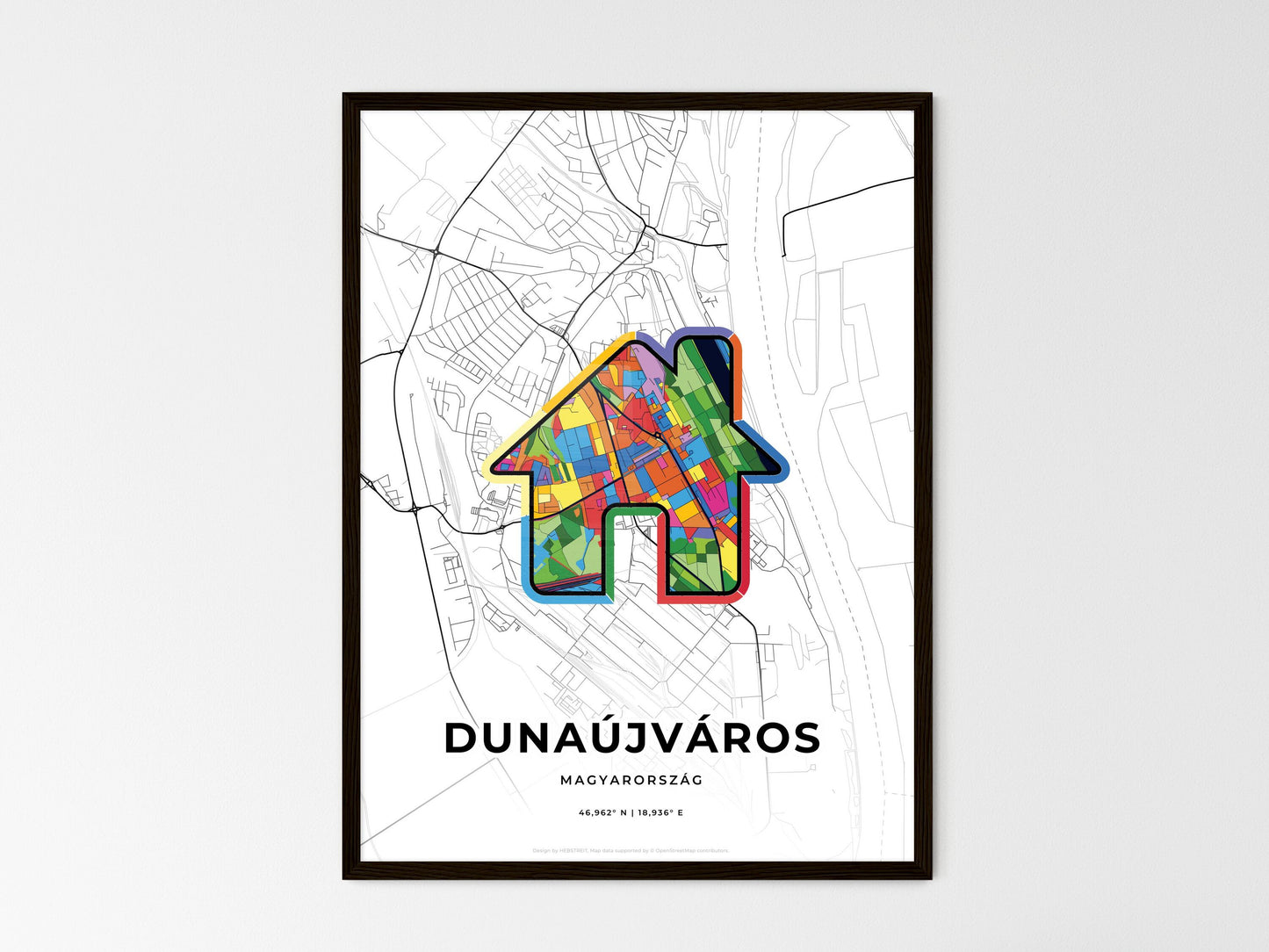 Dunaújváros Hungary wedding art map with home icon