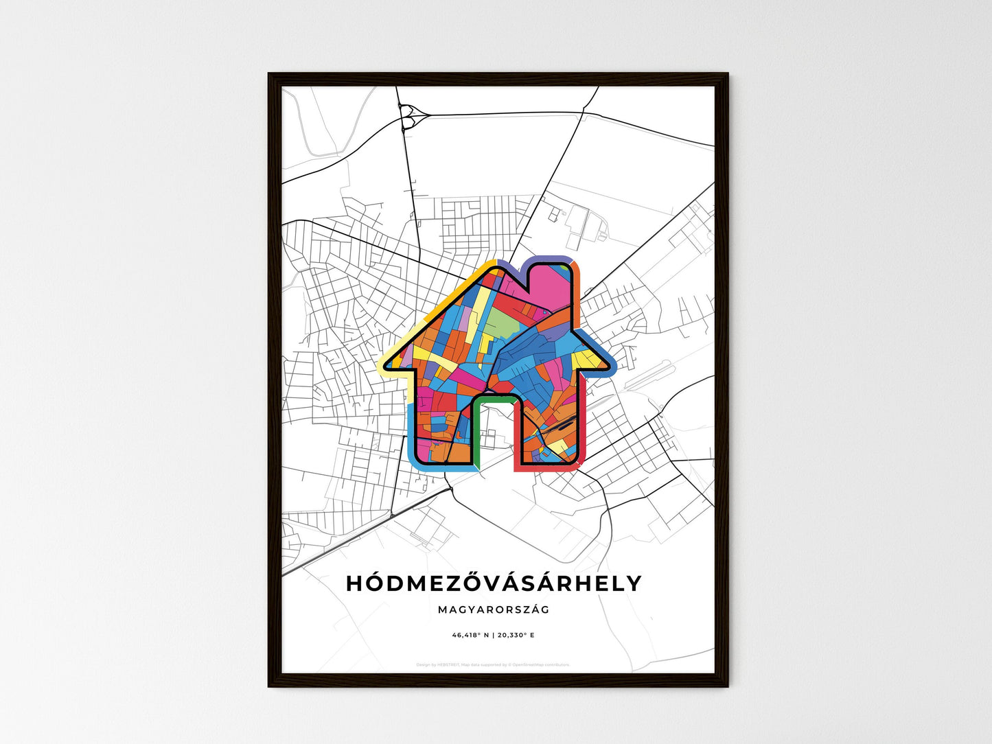 Hódmezővásárhely Hungary wedding art map with home icon