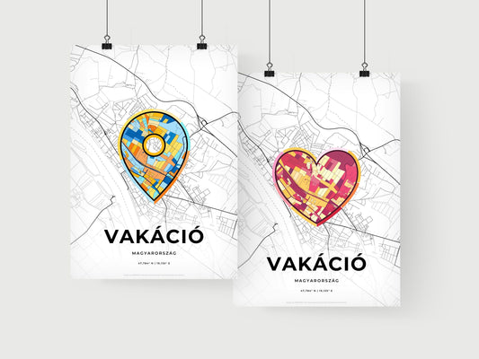 VÁC HUNGARY minimal art map with a colorful icon. Where it all began, Couple map gift.