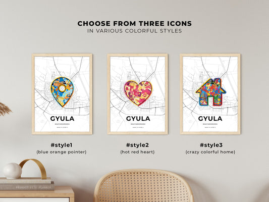 Gyula Hungary maps with colorful icons