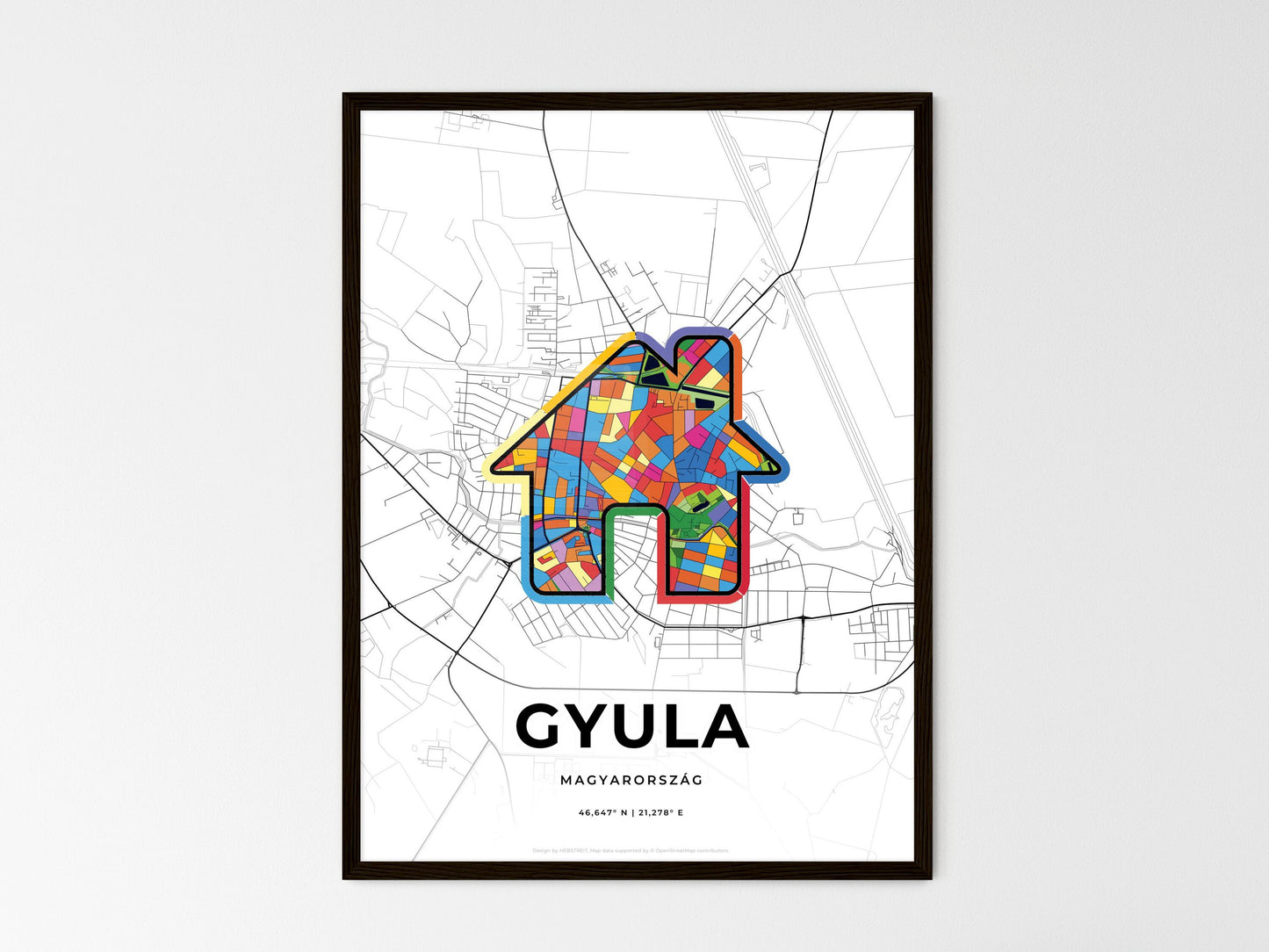 Gyula Hungary wedding art map with home icon