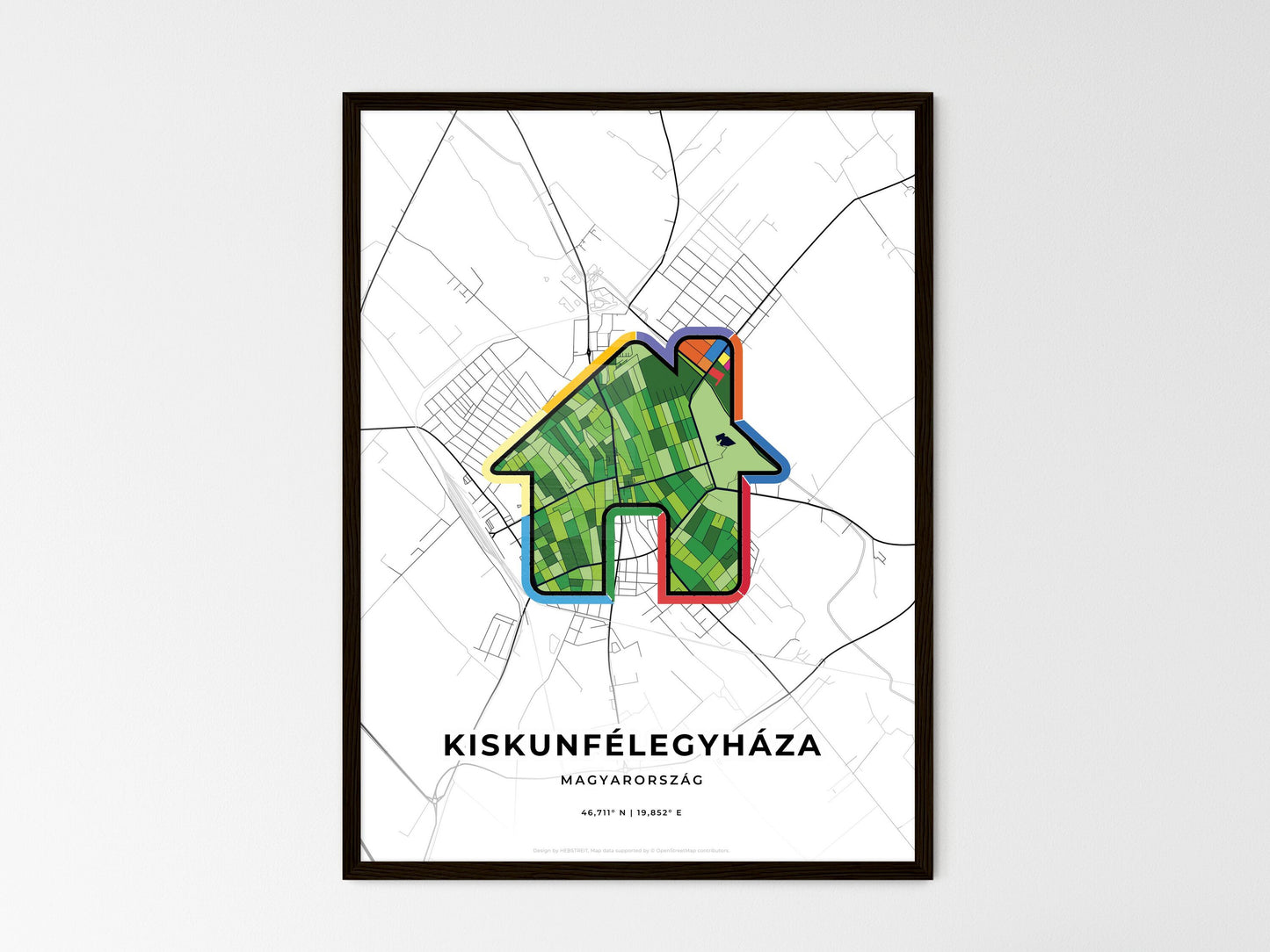 Kiskunfélegyháza Hungary wedding art map with home icon