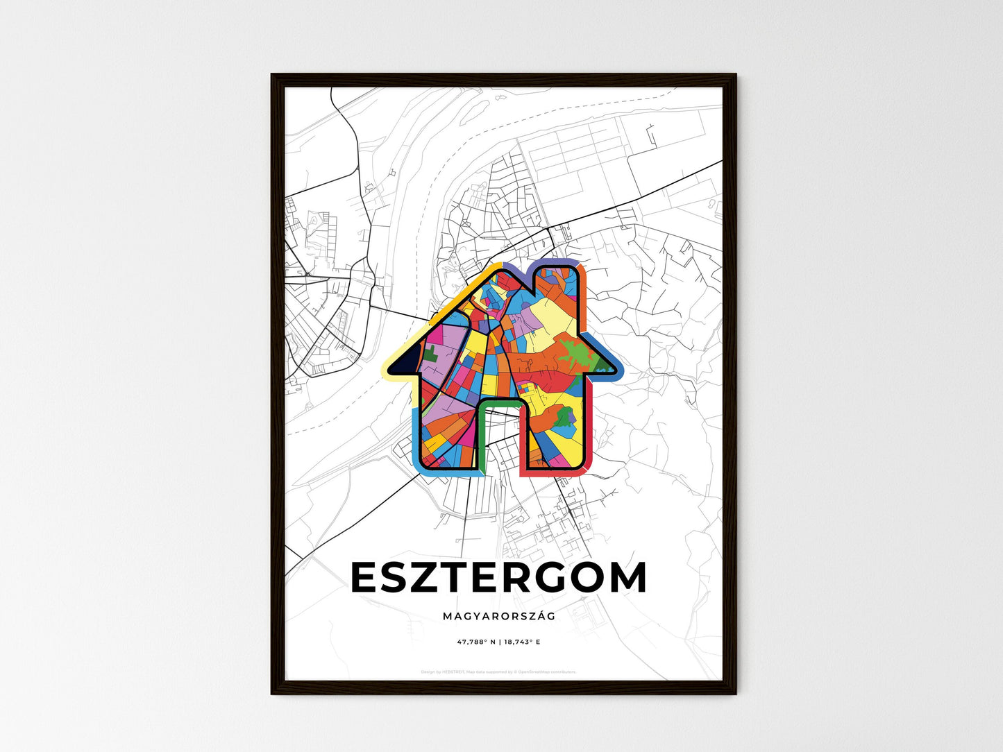 Esztergom Hungary wedding art map with home icon