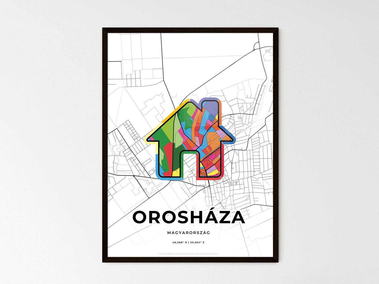 Orosháza Hungary wedding art map with home icon
