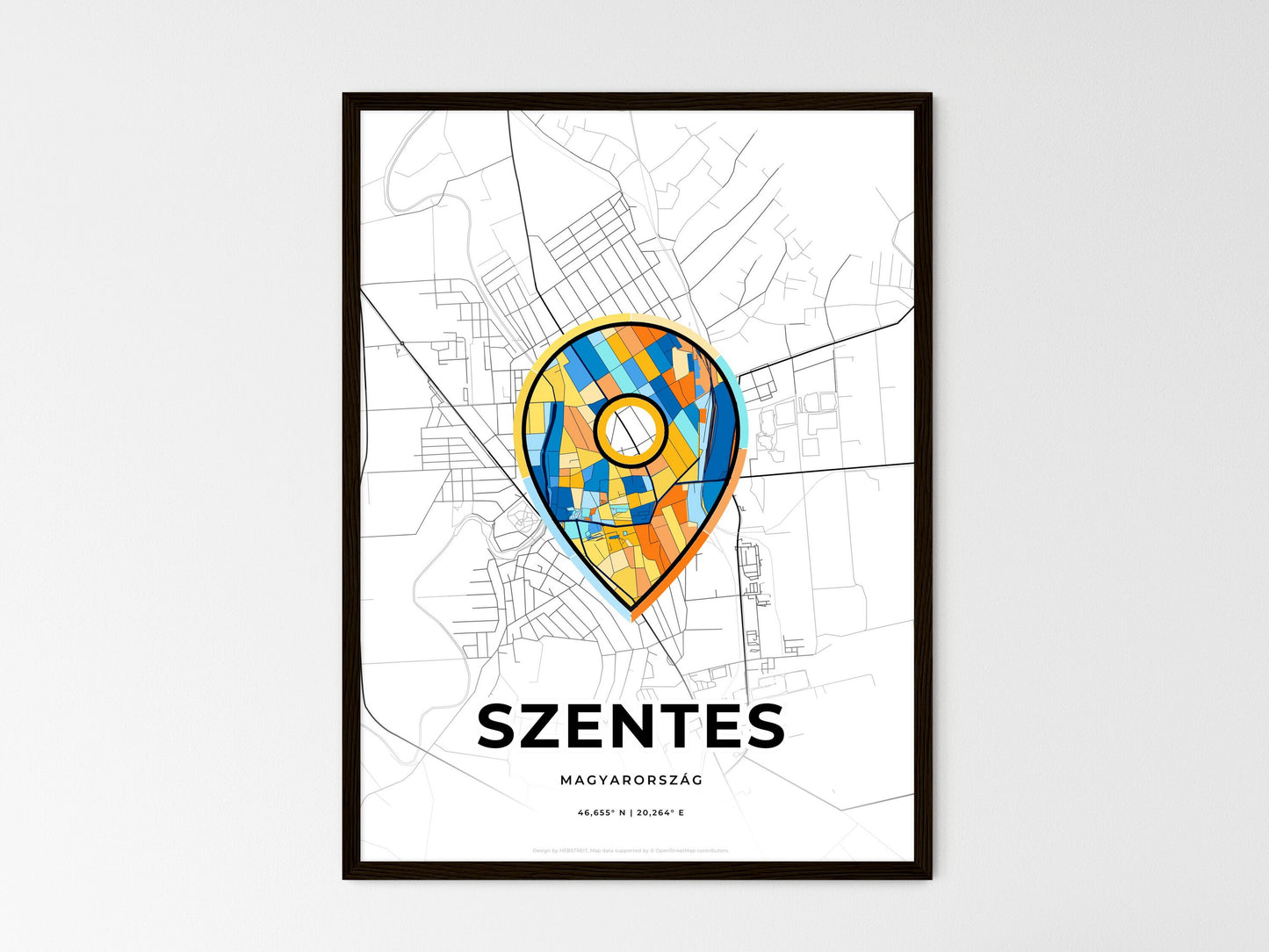 SZENTES HUNGARY minimal art map with a colorful icon. Where it all began, Couple map gift. Style 1