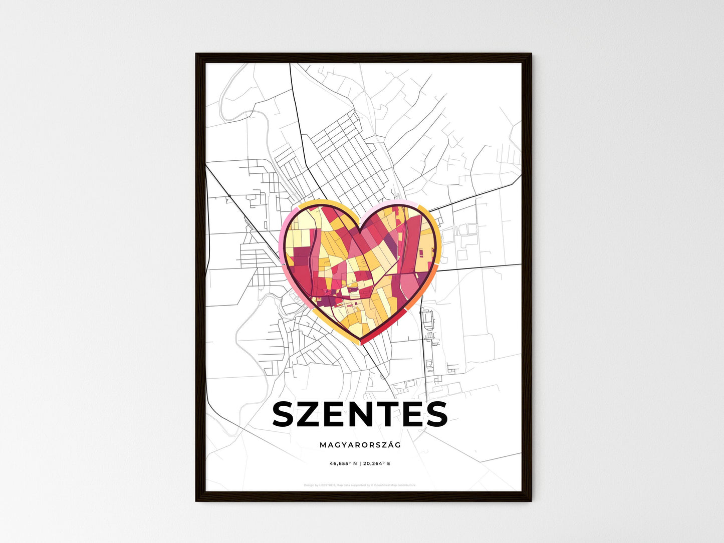 SZENTES HUNGARY minimal art map with a colorful icon. Where it all began, Couple map gift. Style 2