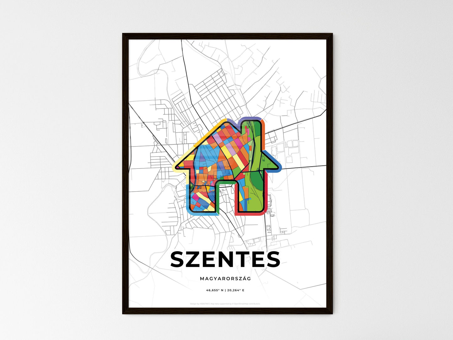Szentes Hungary wedding art map with home icon