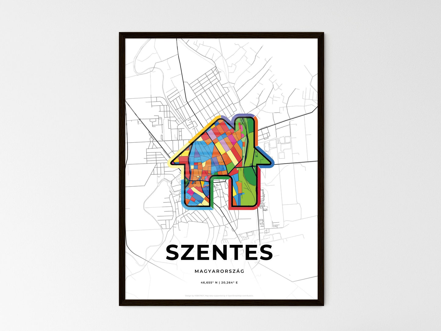 SZENTES HUNGARY minimal art map with a colorful icon. Where it all began, Couple map gift. Style 3