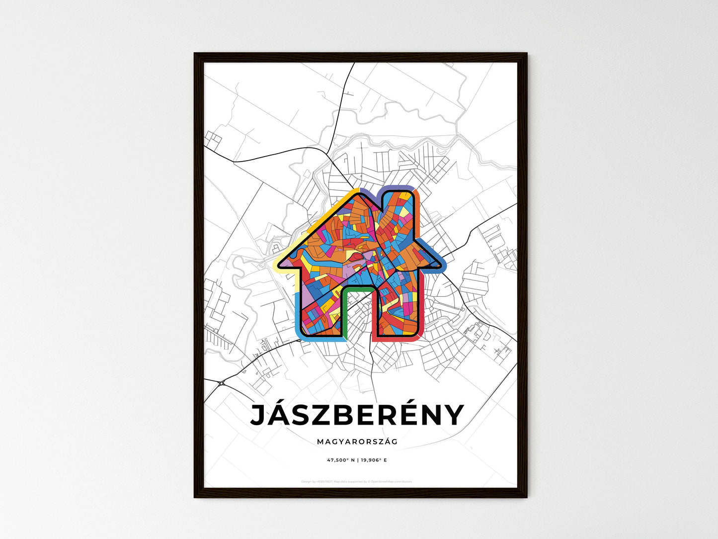 Jászberény Hungary wedding art map with home icon