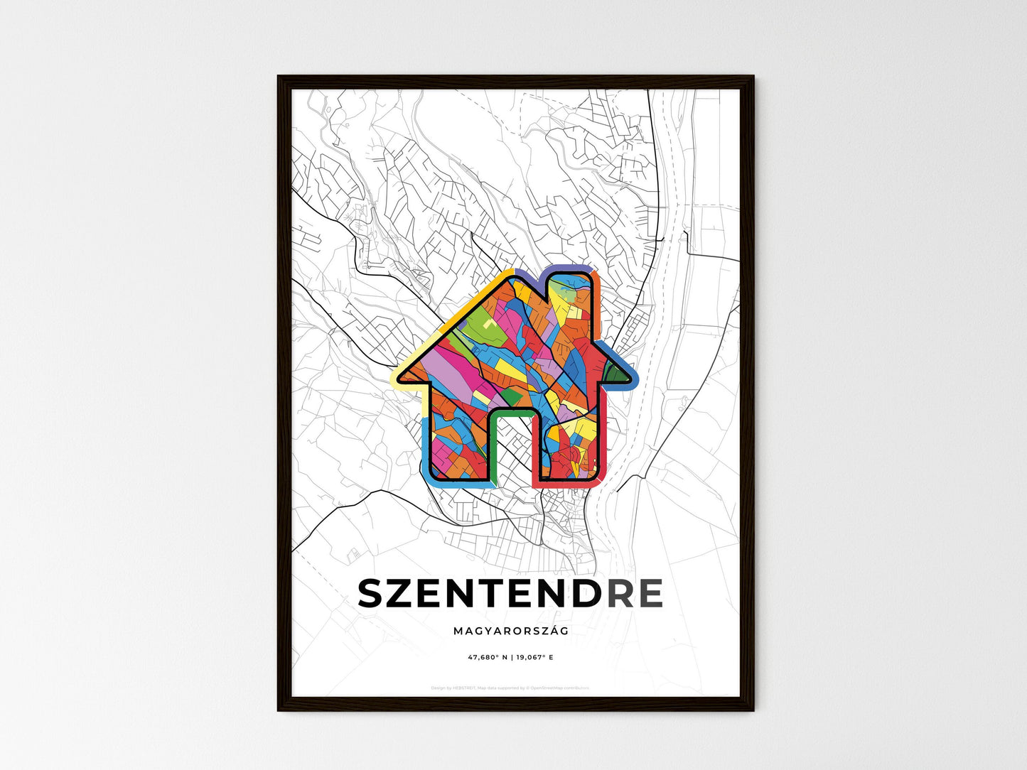 Szentendre Hungary wedding art map with home icon