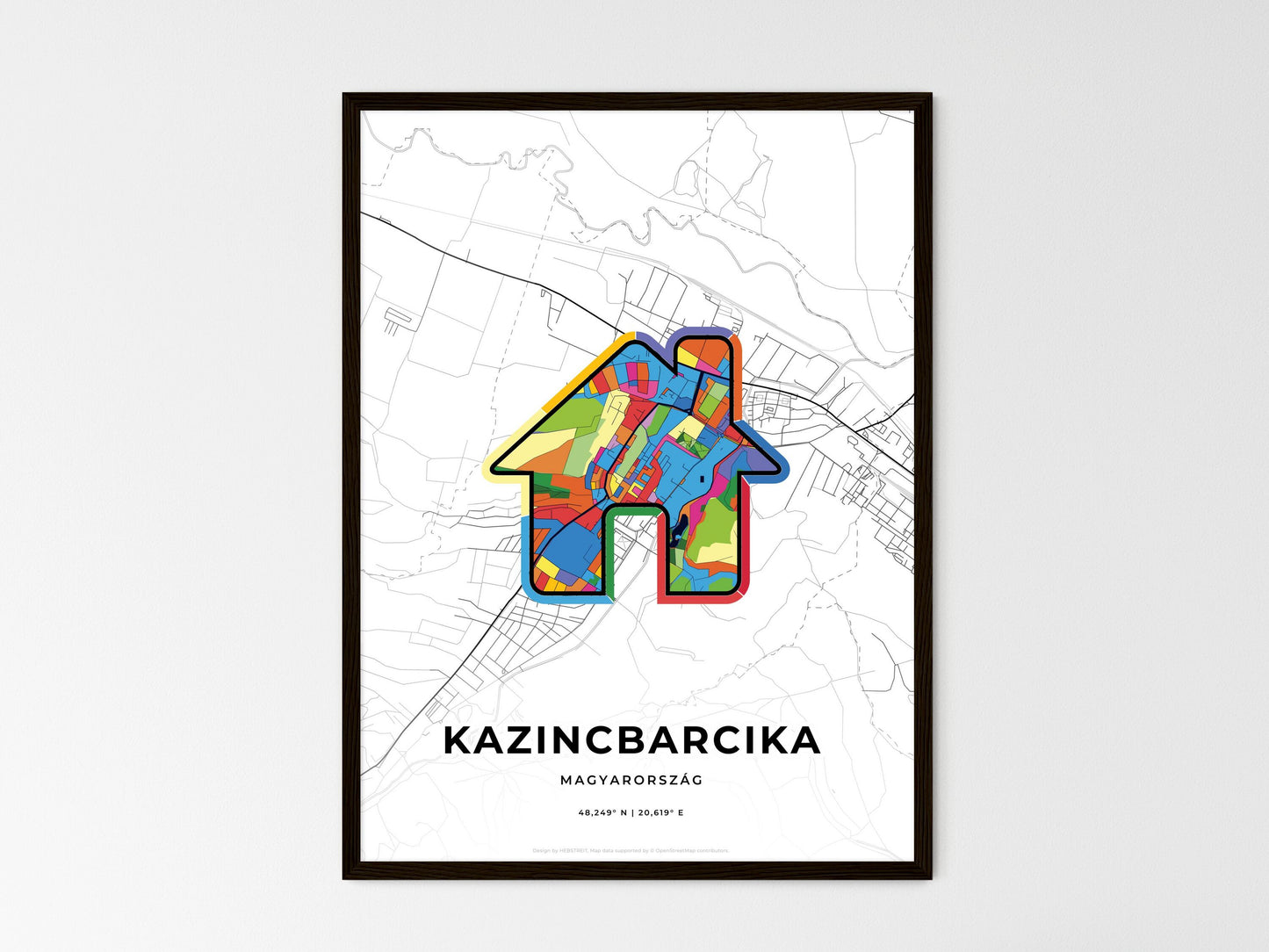 Kazincbarcika Hungary wedding art map with home icon