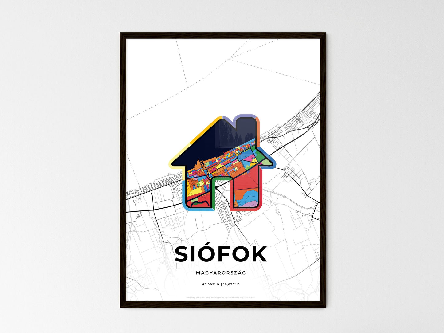 Siófok Hungary wedding art map with home icon
