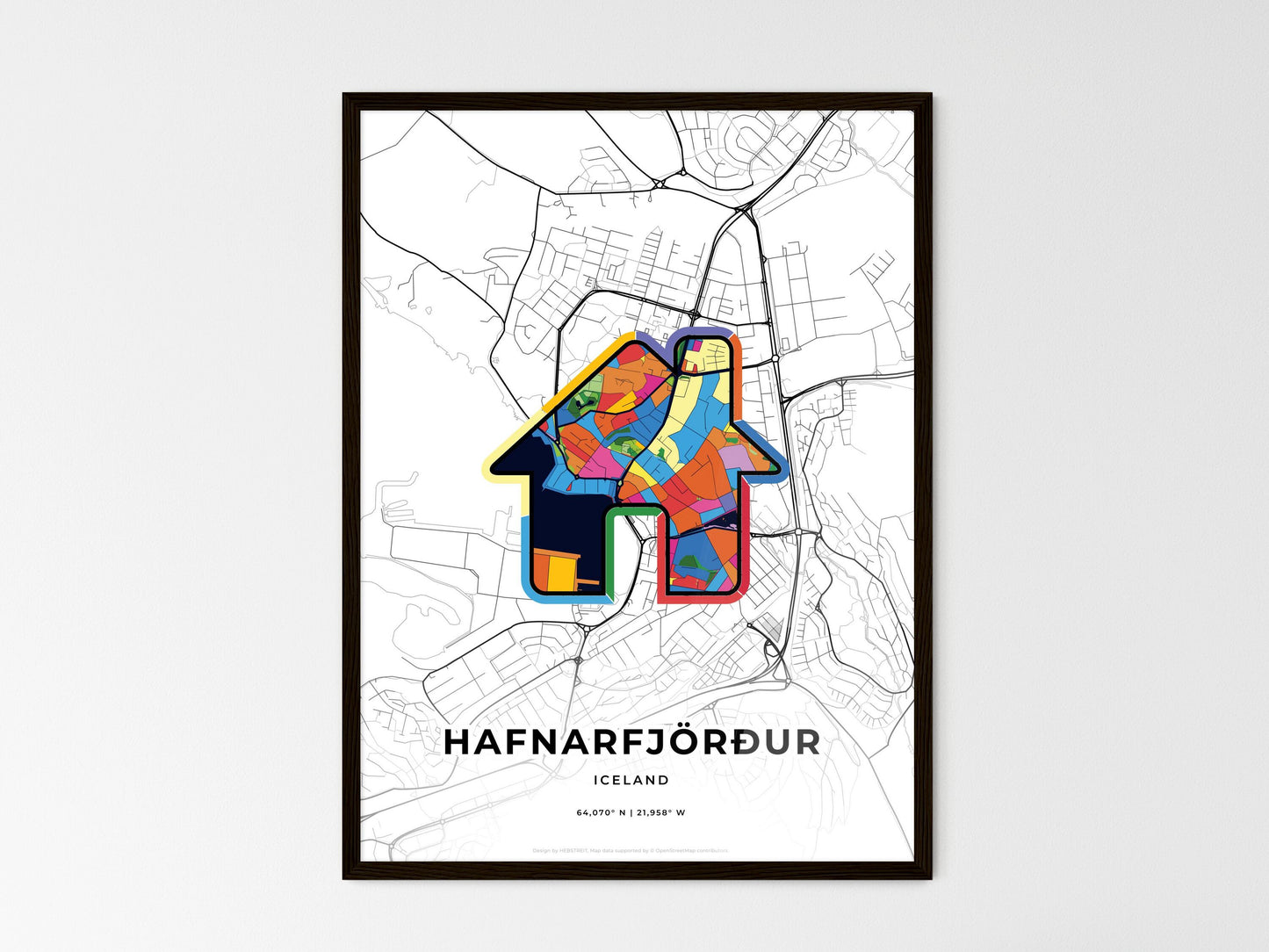 Hafnarfjörður Iceland wedding art map with home icon