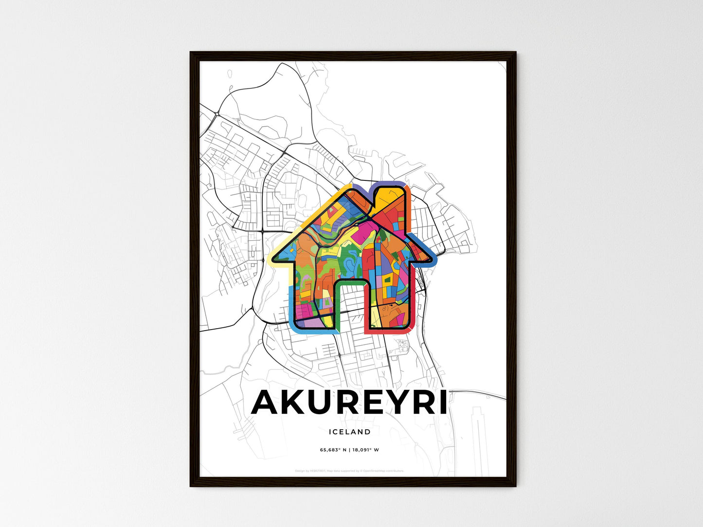Akureyri Iceland wedding art map with home icon