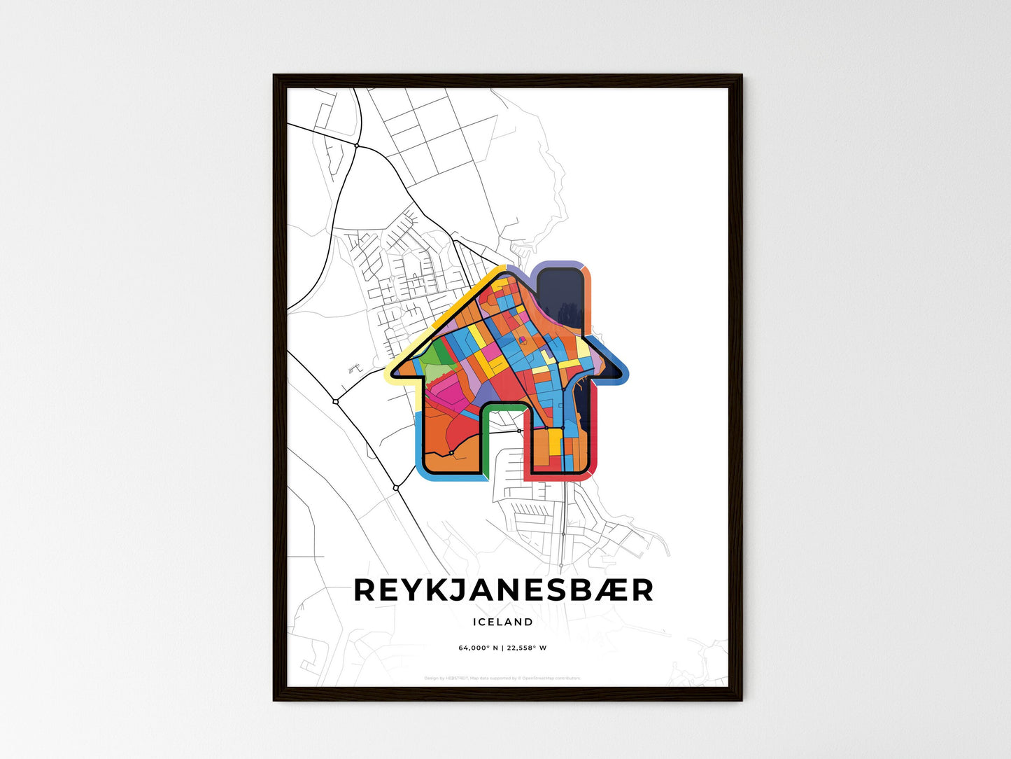 Reykjanesbær Iceland wedding art map with home icon