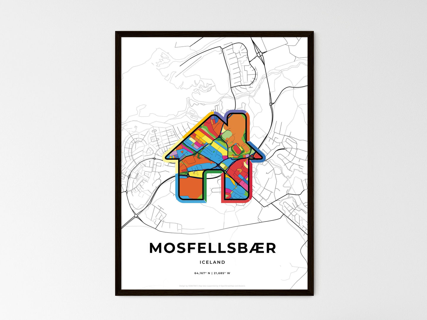 Mosfellsbær Iceland wedding art map with home icon