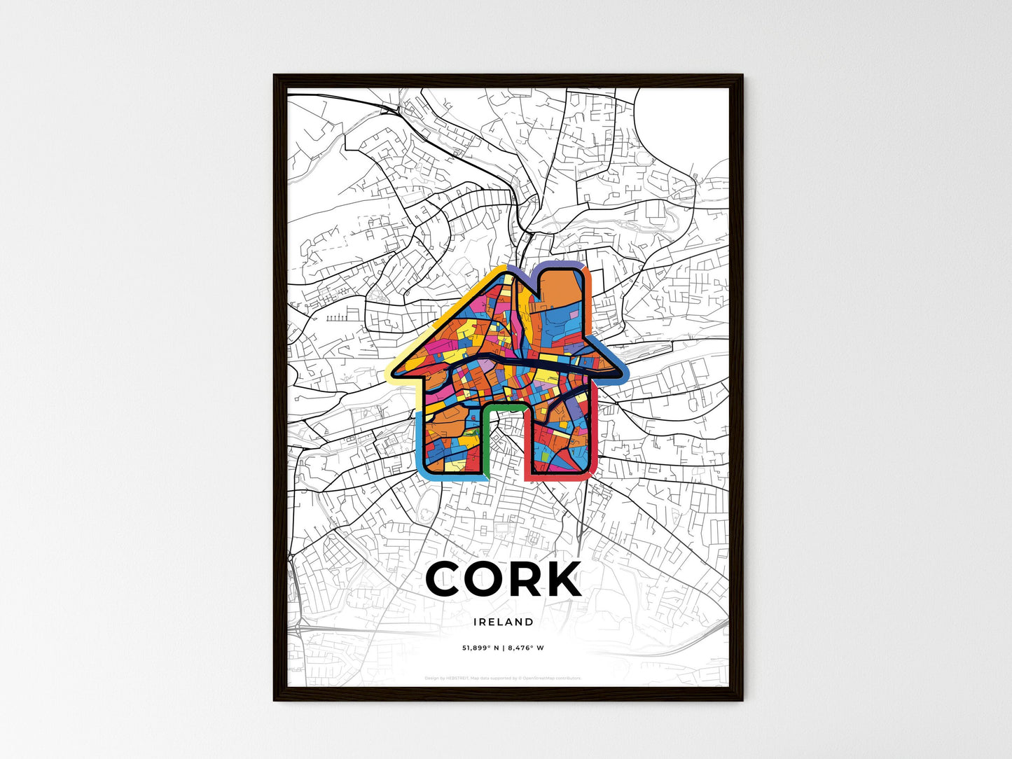 Cork Ireland wedding art map with home icon