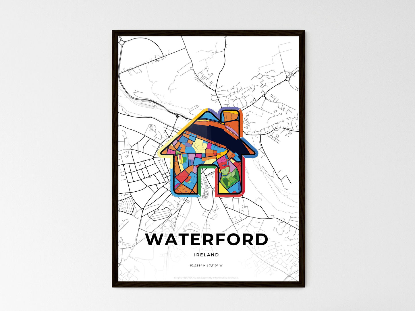 Waterford Ireland wedding art map with home icon