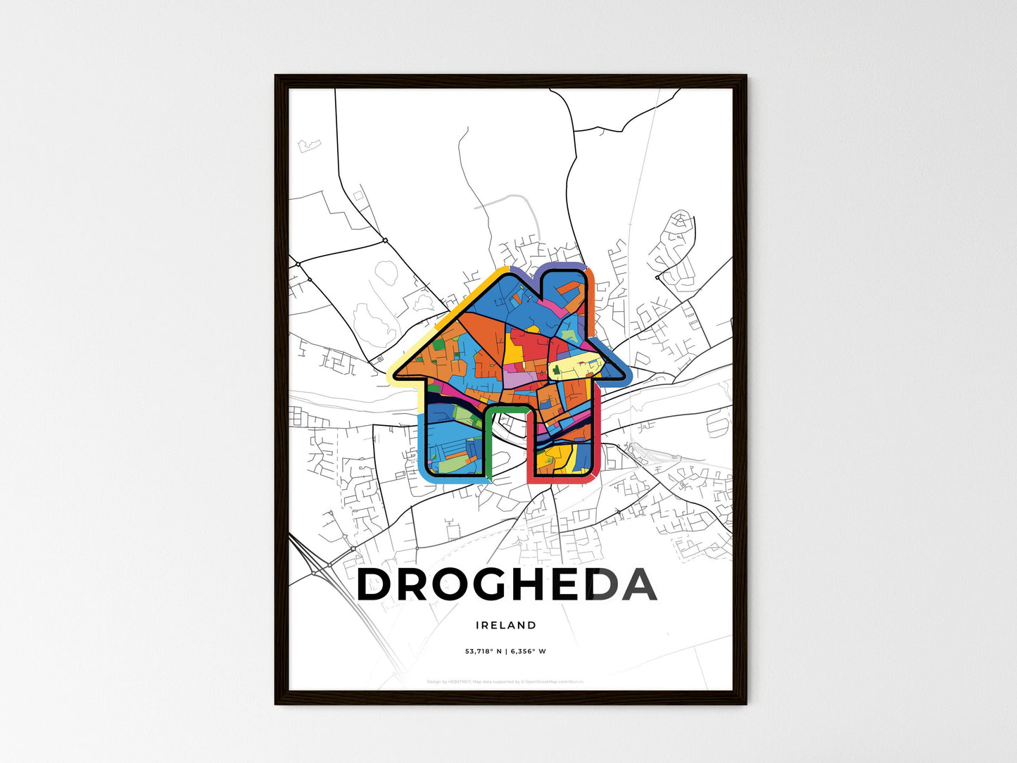 Drogheda Ireland wedding art map with home icon