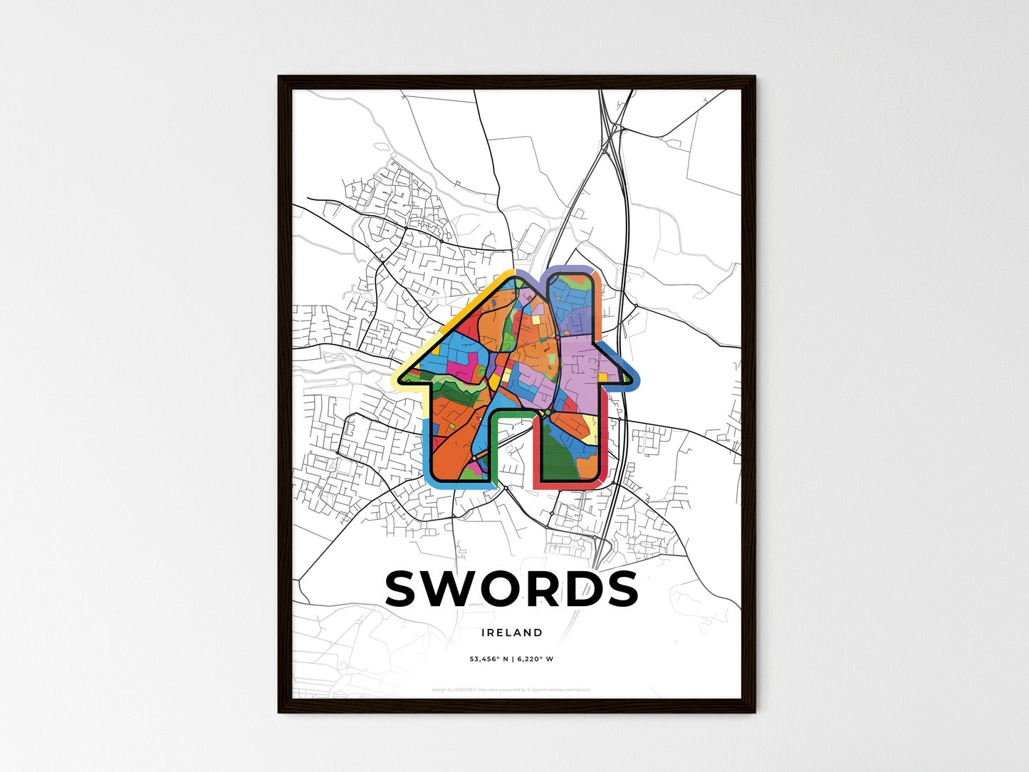 Swords Ireland wedding art map with home icon