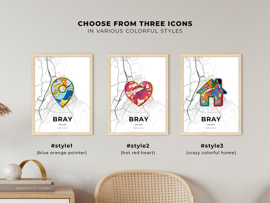 Bray Ireland maps with colorful icons