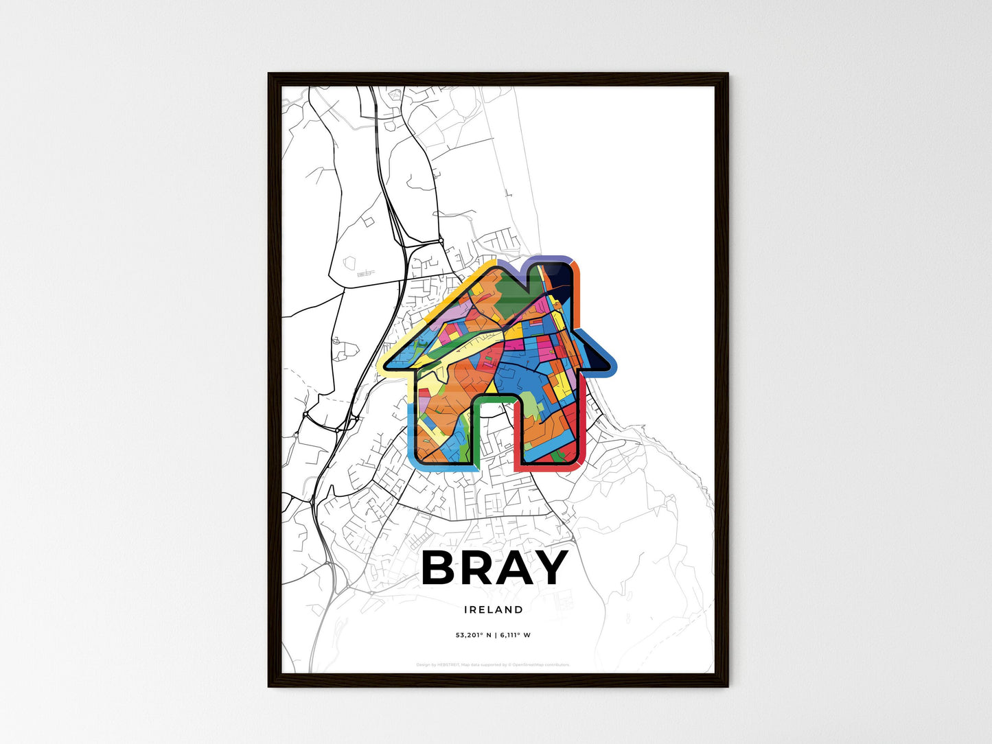 Bray Ireland wedding art map with home icon