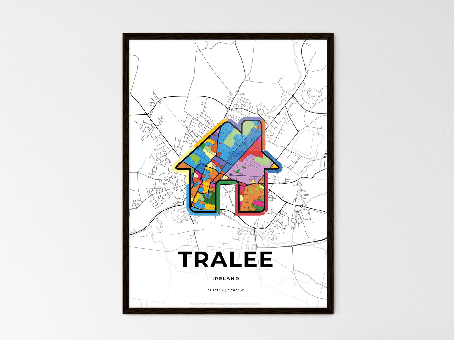 Tralee Ireland wedding art map with home icon