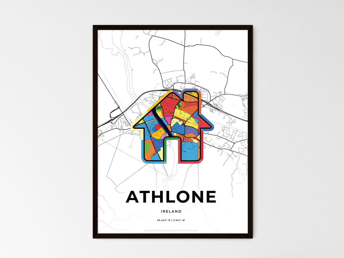 Athlone Ireland wedding art map with home icon