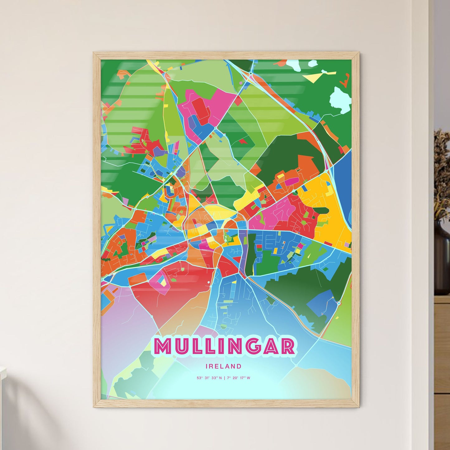 Colorful MULLINGAR IRELAND Fine Art Map Crazy Colors